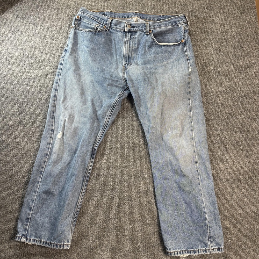 Levis 505 Jeans Mens 33x27 Blue Light Wash Distressed Straight Denim Pants